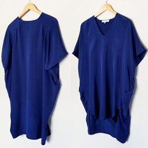 Tiffany Chou Royal Cobalt Blue 100% Silk Batwing Longline Tunic Blouse Lagenlook